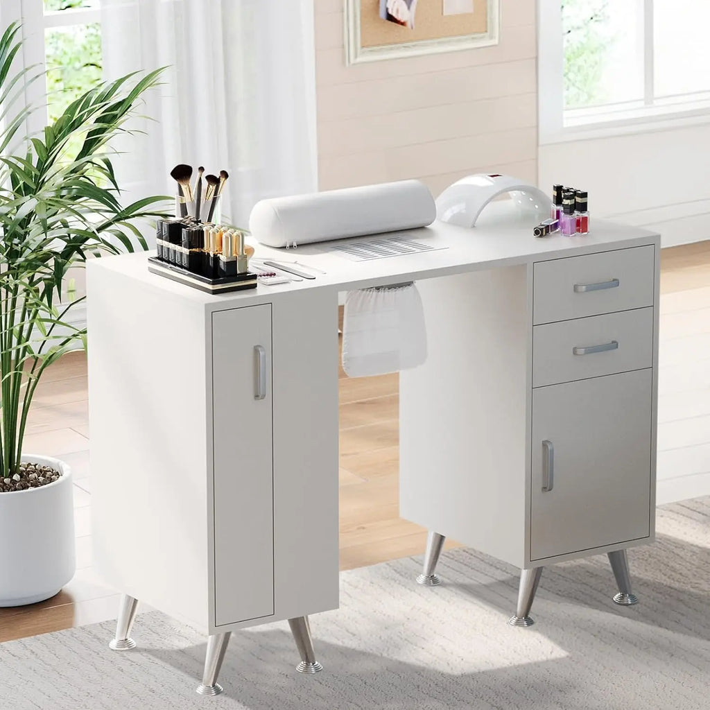 Manicure Table with Electric Dust Collector & Wrist Rest,Storage Cabinet, Nail Tech Desk Station for Beauty Salon & Home Spa