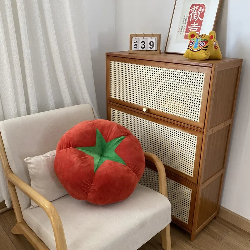 Cojín Engrosado con Almohada en Forma de Tomate Vegetal Champiñón Caqui Cojín Redondo para Ventana Almohadas para Dormitorio