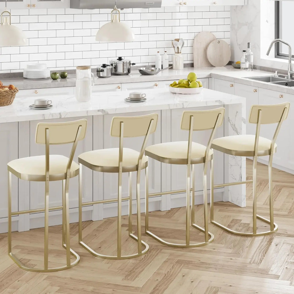 Juego de 2 taburetes de bar de altura de mostrador con respaldo, estructura de metal y asiento tapizado, taburetes altos para isla de cocina, comedor de casa