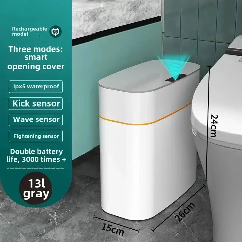 Cubo de basura inteligente automático tipo inducción, versátil, para sala de estar, lujo ligero, inodoro eléctrico, baño, cubo sanitario