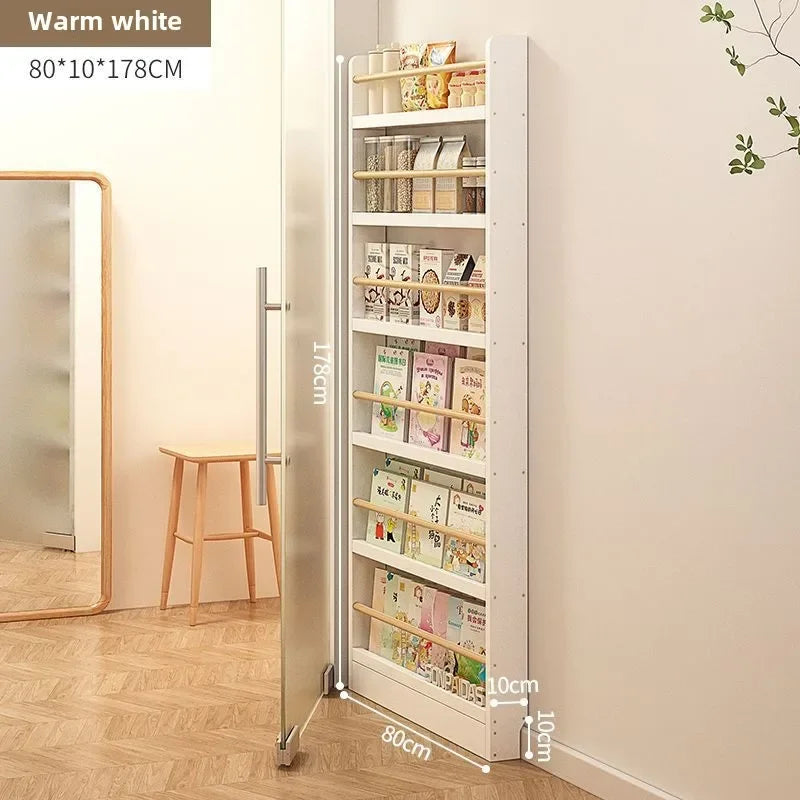 Estantería de madera maciza, estante de almacenamiento de varias capas de pie montado en la pared, estantería para el hogar, estantería delgada detrás de la puerta
