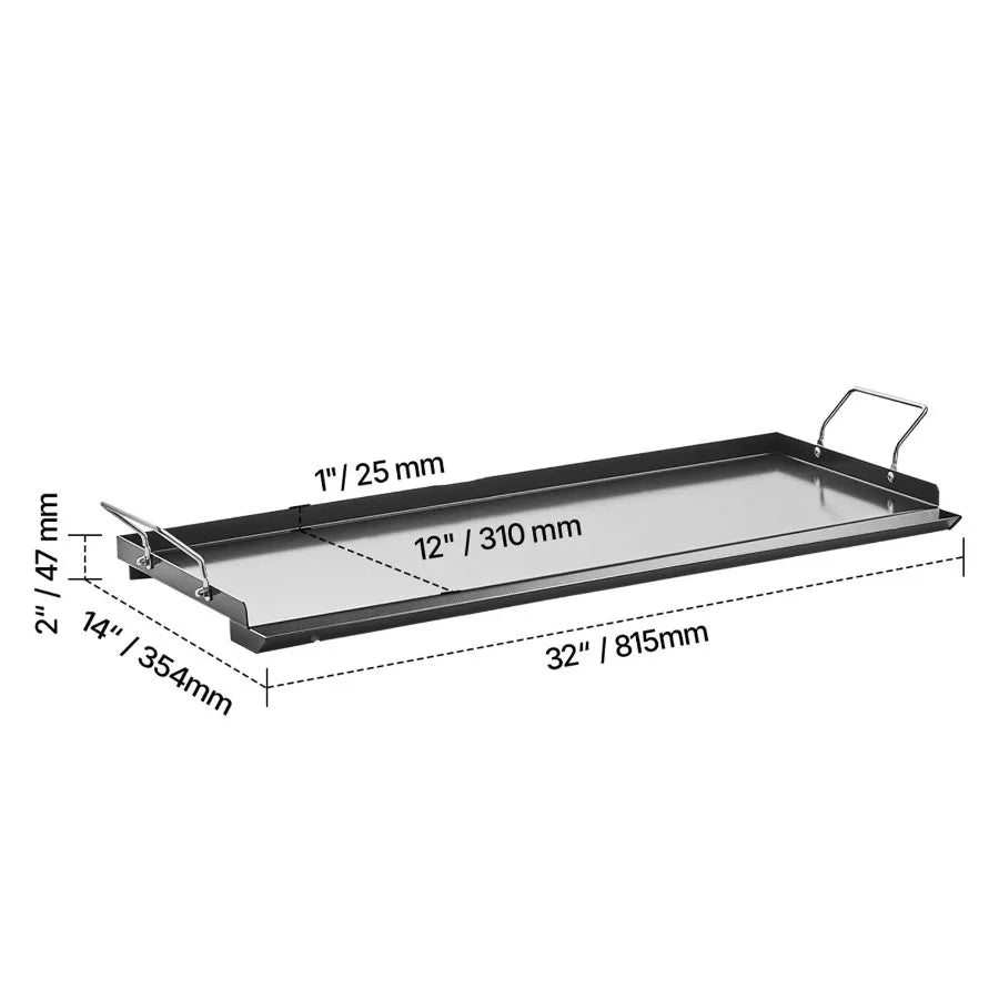 Plancha de Acero al Carbono de 32x14 pulgadas, Placa Rectangular Universal de Superficie Plana para Parrilla de Gas, Barbacoa, Teppanyaki, Cocina Portátil con Asa