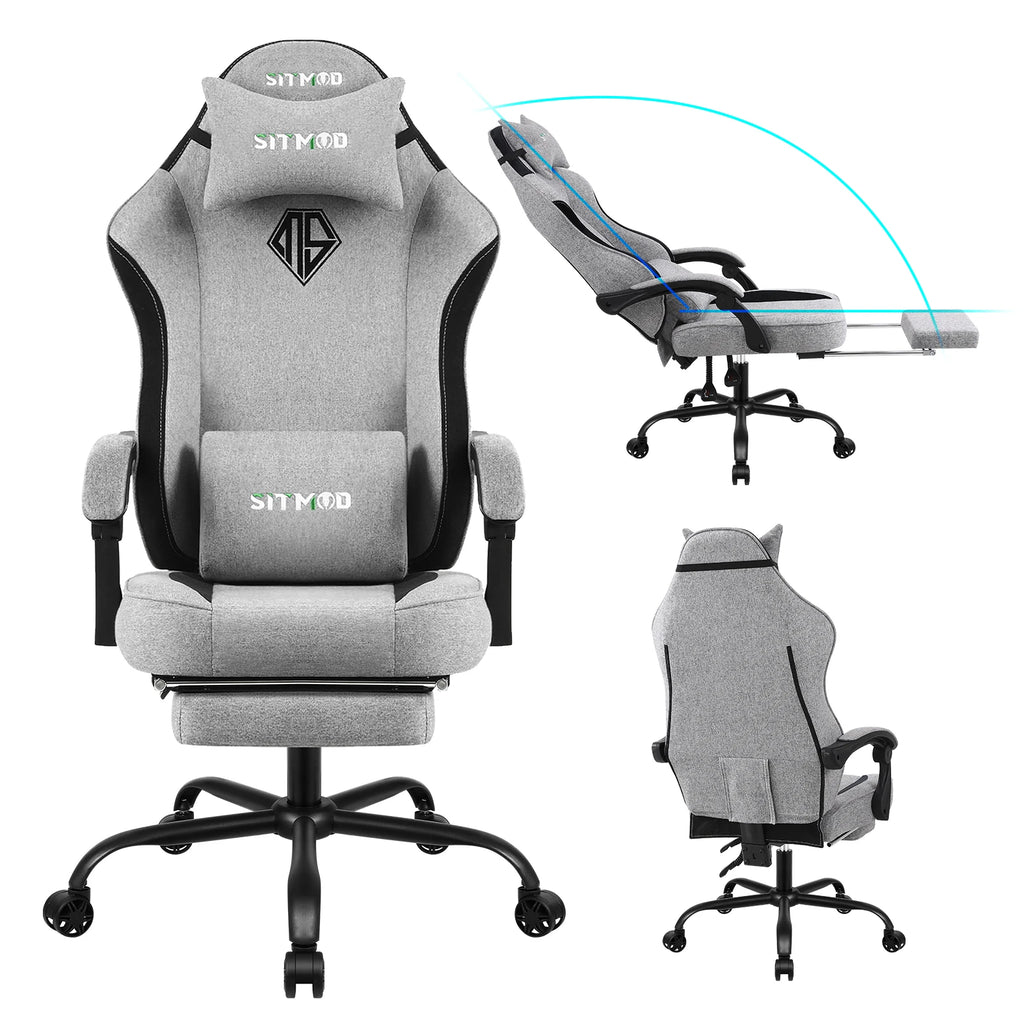 Silla gaming con ajuste de altura y giro de 360° - Silla de ordenador con reposapiés y soporte lumbar, reposacabezas para oficina o gaming
