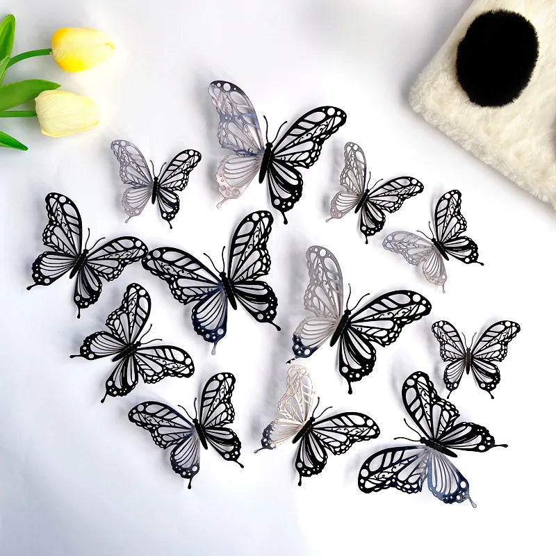 New 12pcs Happy Birthday Cake Topper Rose Gold Folding Type Butterfly Kids Party Cake Topper Dessert Decoration Baby Shower Gift