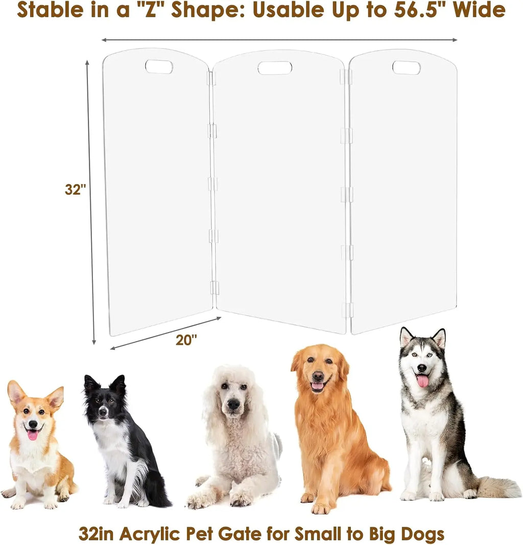 Barrera Plegable de Acrílico Transparente para Mascotas - 81 cm de Alto, para Puertas y Escaleras, Valla Interior para Perros y Gatos
