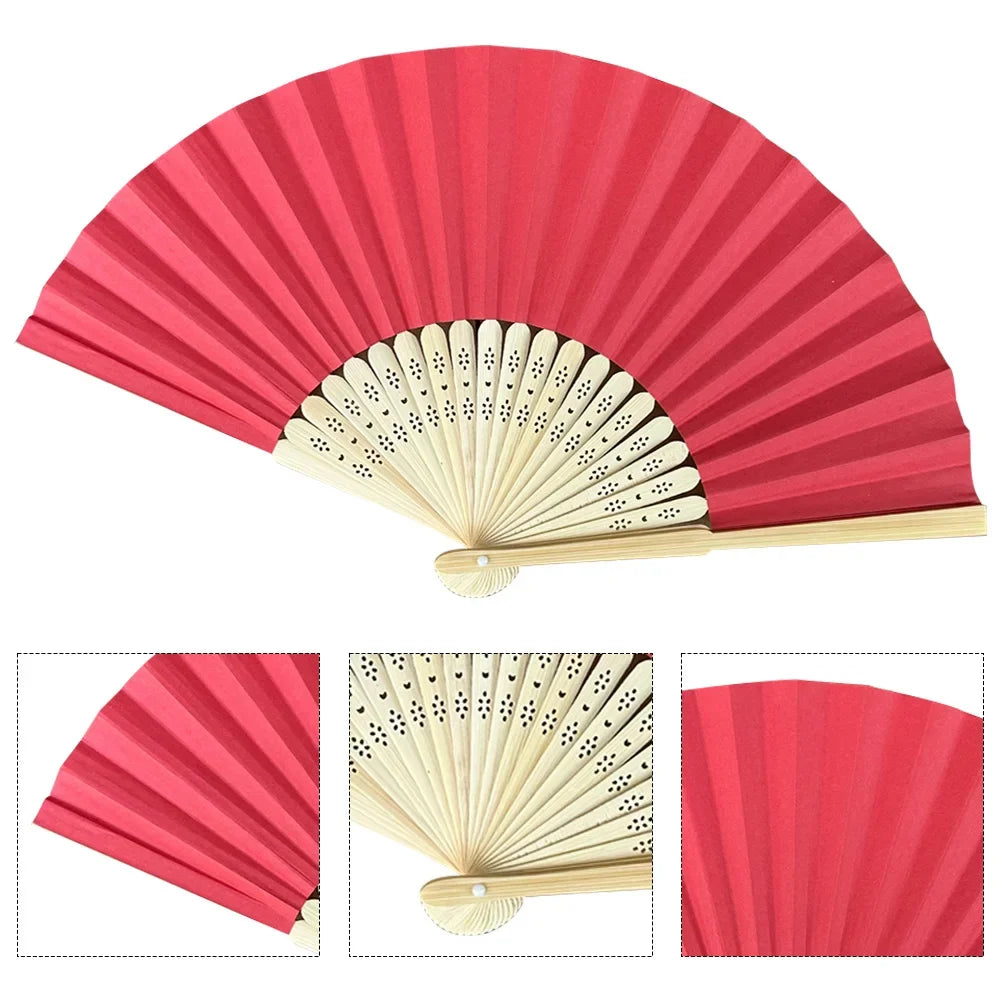 Abanico de mano, abanico de papel de bambú, abanico plegable de bolsillo, abanicos de invitados de color sólido, regalo de invitado de bricolaje para bodas, cumpleaños, fiestas de verano