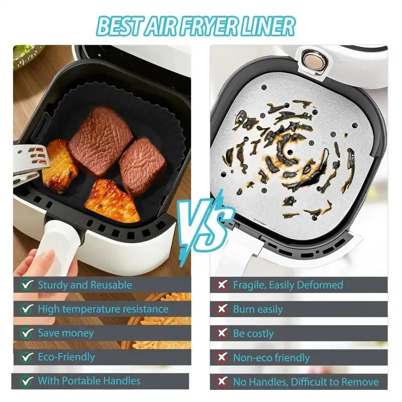 Recipientes de silicona para freidora de aire, cuadrados, cesta para freidora de aire, plato, utensilios de cocina, reutilizables, antiadherentes, molde para pizza, accesorios de cocina para horno