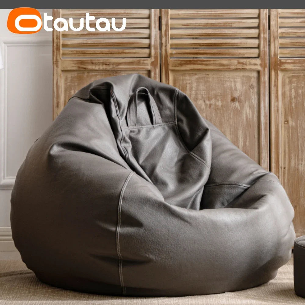 OTAUTAU Funda de puf grande de piel sintética de 4 pies sin relleno, chaise lounge puf para exteriores, salón de juegos, películas, saco Puff DD004