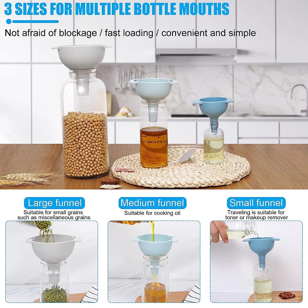 Embudo de cocina 4 en 1 para rellenar botellas, embudos de cocina con filtro colador desmontable, embudo de aceite de grado alimenticio sin BPA