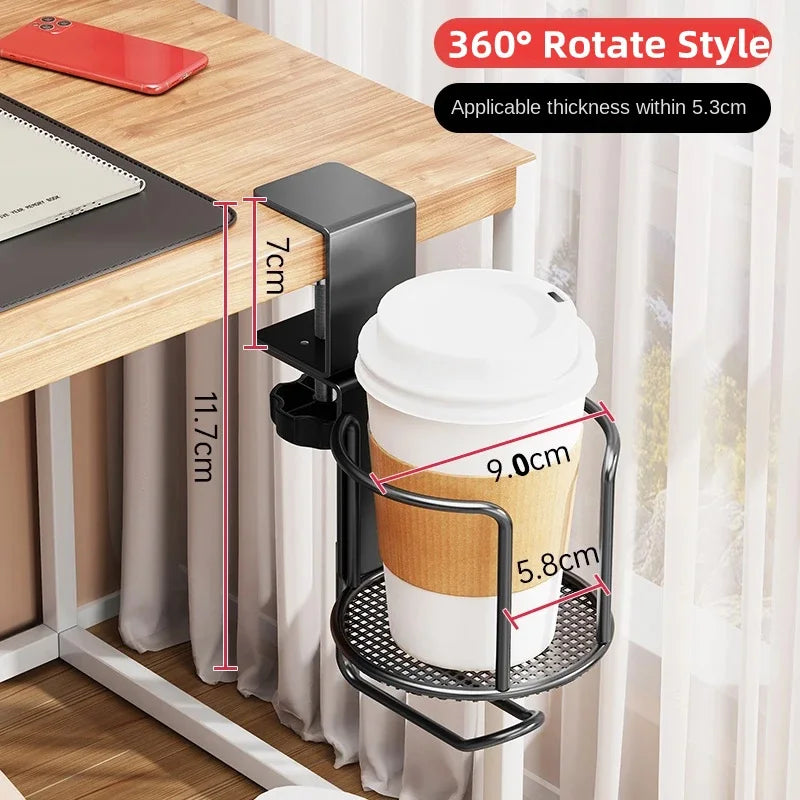 Soporte para tazas de escritorio 2 en 1 con colgador de auriculares, soporte antivuelco para tazas, gancho giratorio de 360° apto para tazas de café