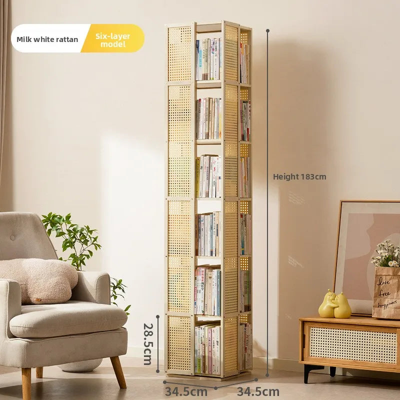 Estantería giratoria de madera maciza, librería de 360 grados, almacenamiento multicapa, estante de suelo extraíble para sala de estar o habitación infantil.