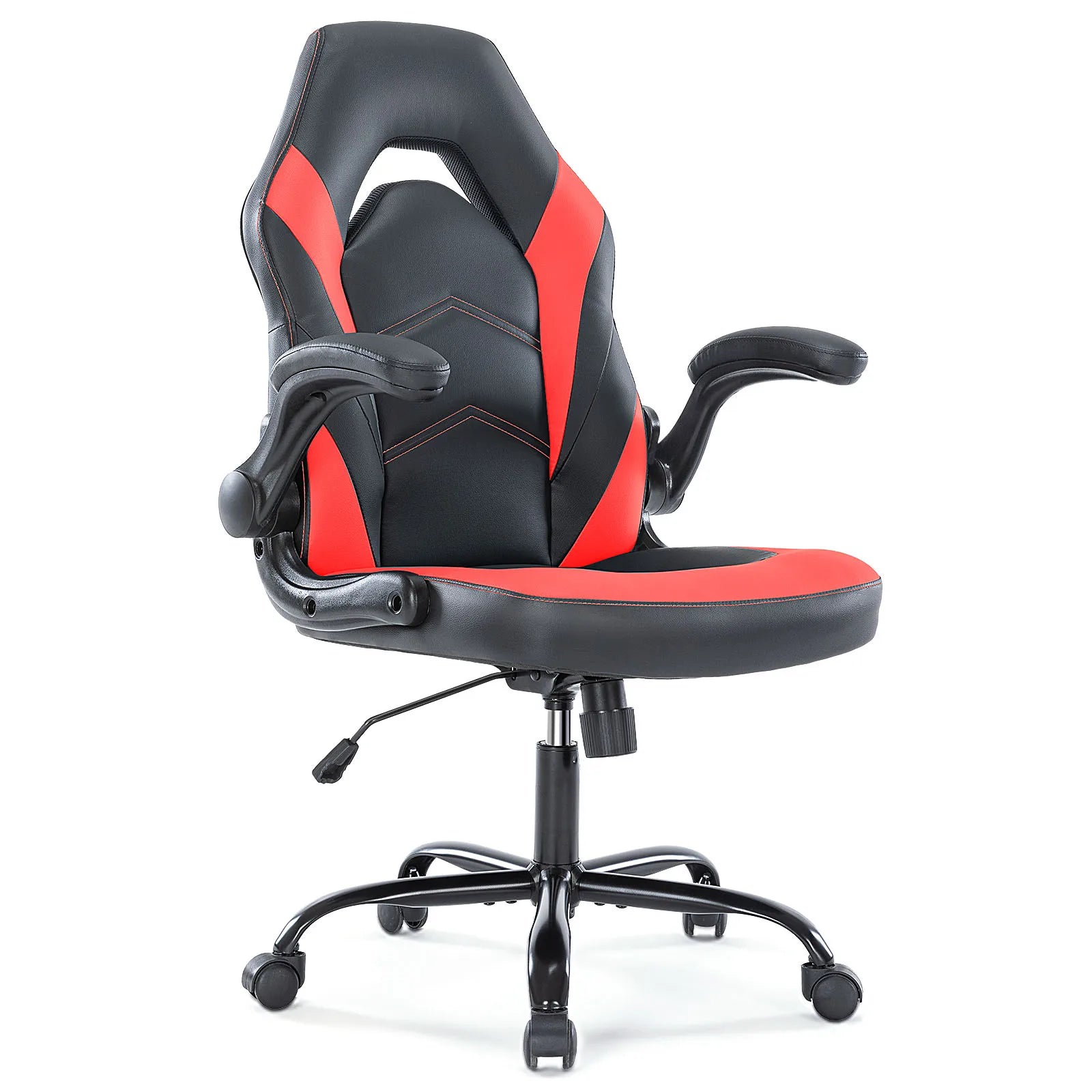 JHK Silla de escritorio ergonómica para oficina, ordenador, hogar, juegos, ajustable, de cuero PU, estilo de carreras, con reposabrazos abatible para muebles de Navidad