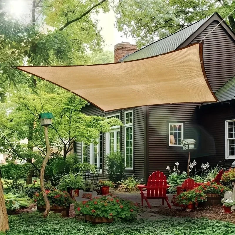 Malla de sombra de jardín de plástico resistente y gruesa, beige - Bloqueo UV cuadrado grande, vela de sombra para patio exterior y protección de jardín