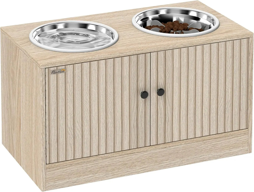 Comederos Elevados para Perros con Gabinete de Almacenamiento, Soporte Elevado para Comedero de Perros, Estación de Alimentación para Mascotas con Comedero Lento y Antideslizante, para Mascotas Grandes