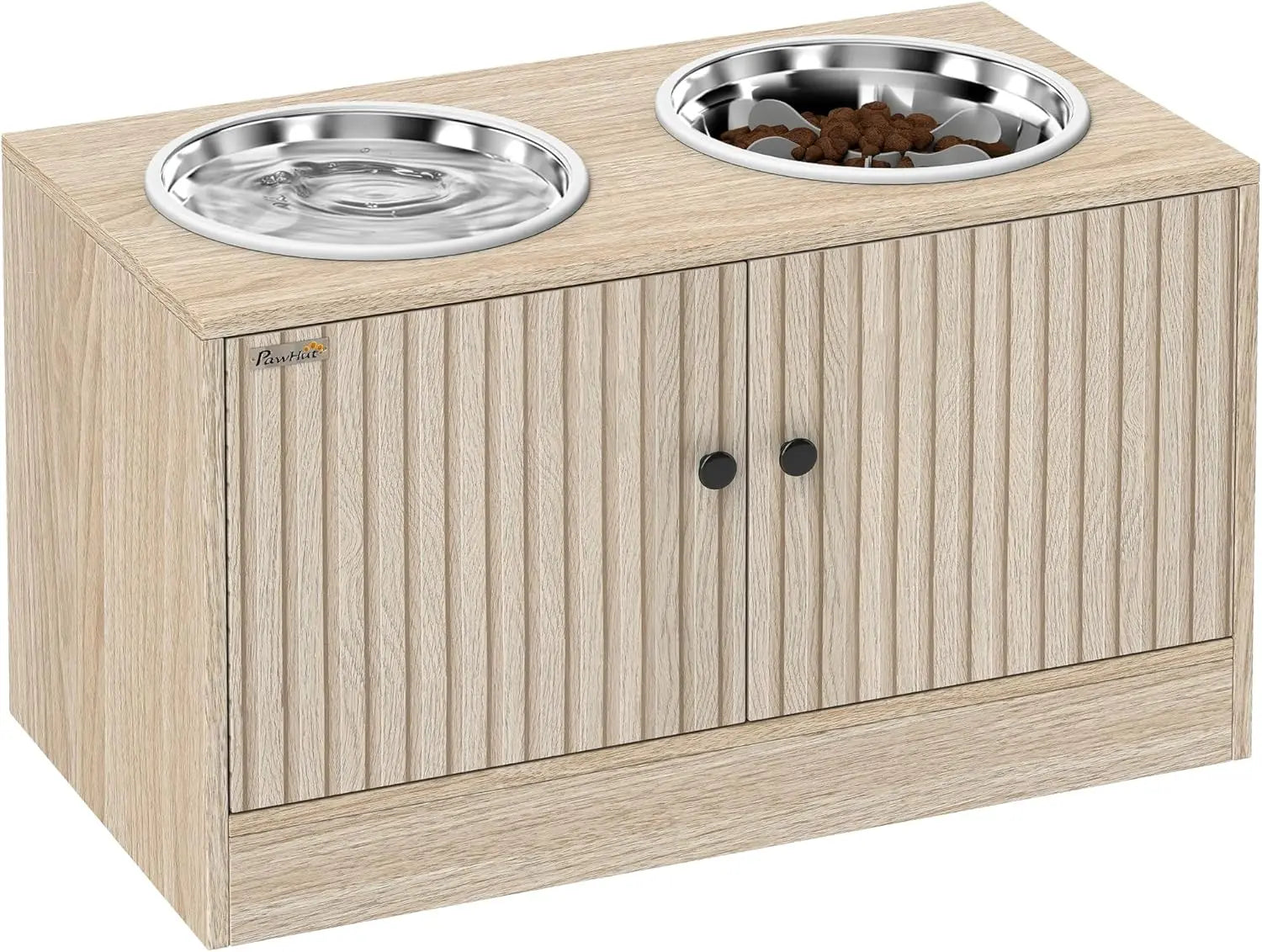 Comederos Elevados para Perros con Gabinete de Almacenamiento, Soporte Elevado para Comedero de Perros, Estación de Alimentación para Mascotas con Comedero Lento y Antideslizante, para Mascotas Grandes