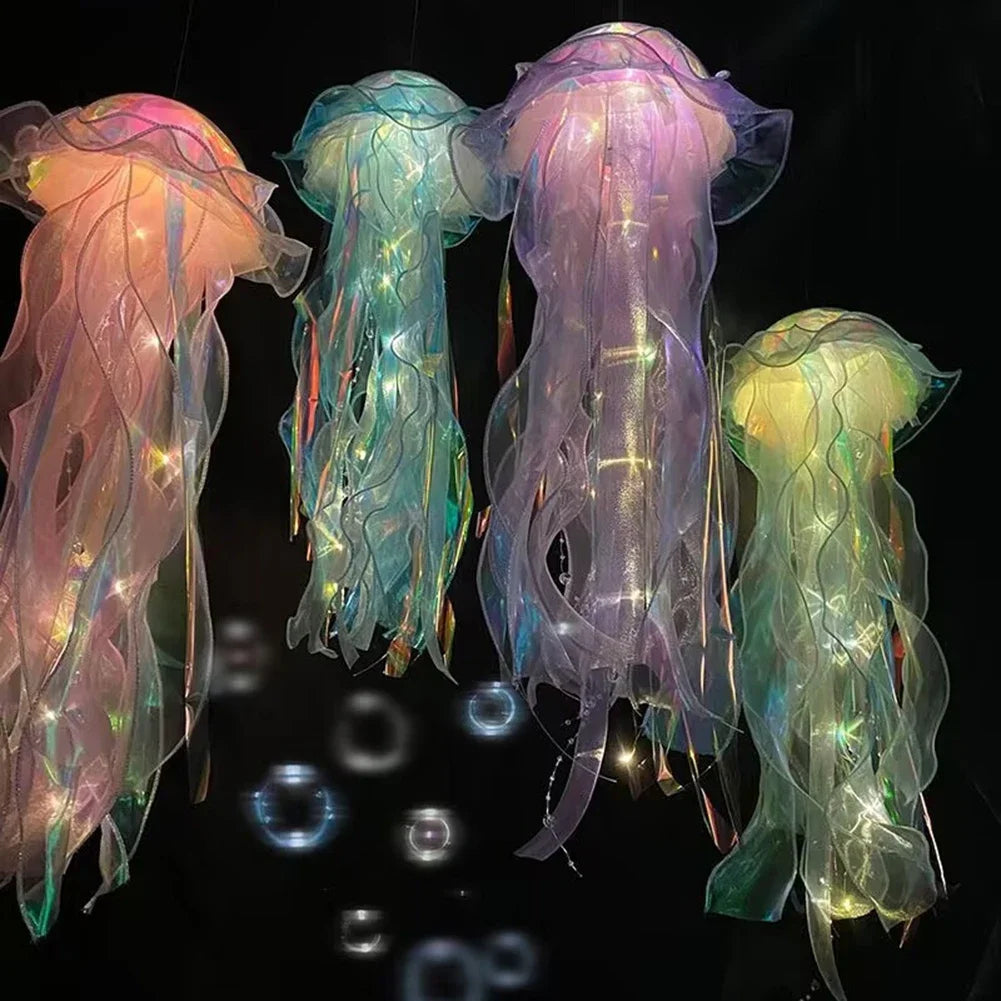 Medusas Lámpara de Noche Colorida con Batería de Botón, Linterna Colgante de Techo con Cinta y Cuentas, Bombillas LED para Dormitorio de Niños