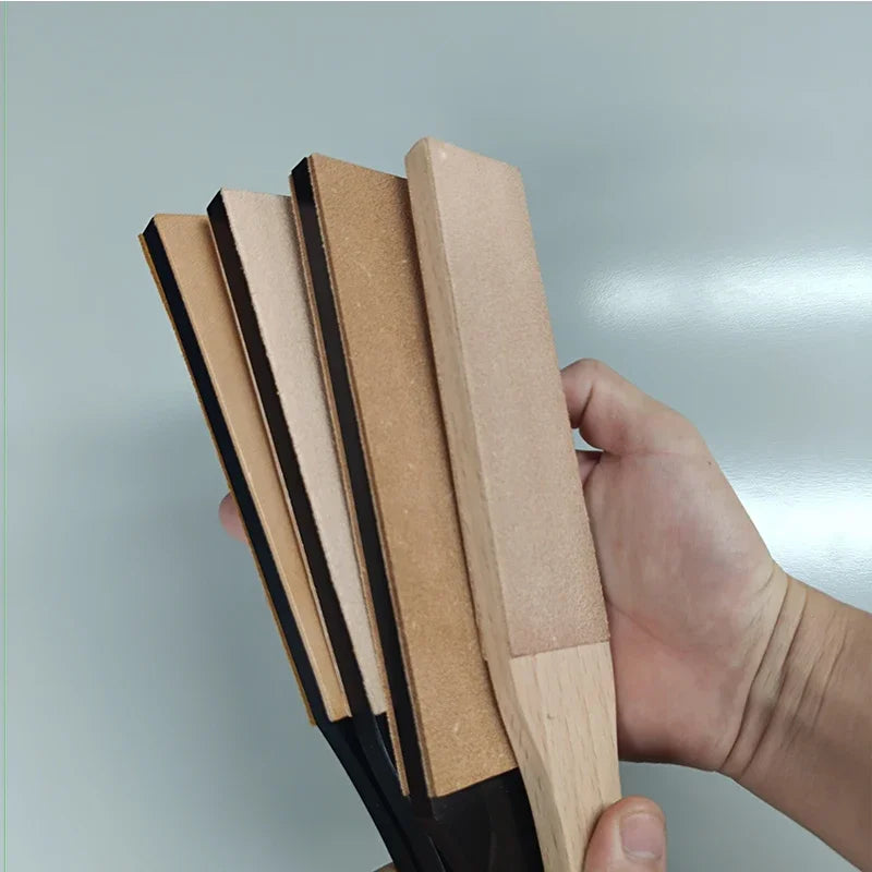 Asentador de cuero de doble cara para afilar cuchillos, kit de bloque de asentado con compuesto de pulido, asentador de doble cara para afilar cuchillos