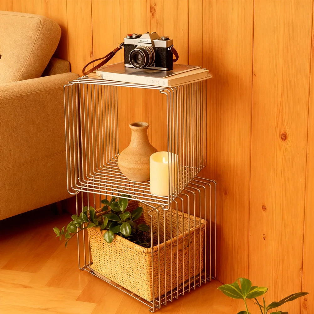 Mesa auxiliar de metal, mesa de esquina creativa de forja, estante de almacenamiento para mesita de noche, mesa de centro pequeña multifuncional