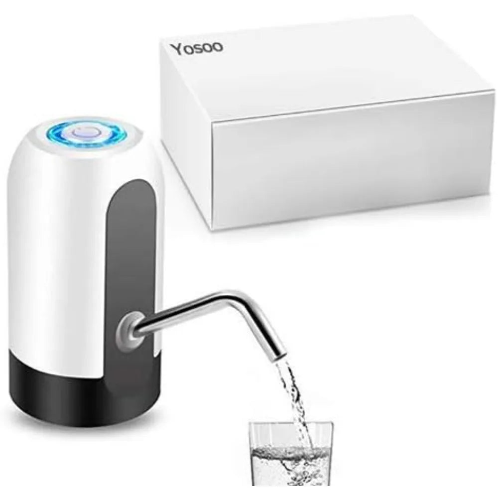 Bomba de agua eléctrica recargable por USB - Dispensador de agua potable portátil con luz LED para el hogar y la oficina, blanco y negro