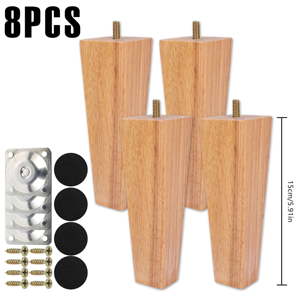 Patas cuadradas para muebles de 4/8 piezas de 6/10/15 cm, patas de sofá de madera maciza, patas de muebles de repuesto con tornillos, placa de montaje y almohadillas