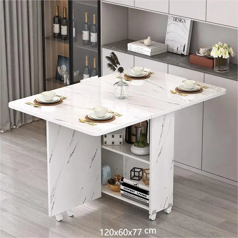 Mesa de comedor plegable multifuncional para el hogar, con ruedas, móvil, rectangular, para restaurante y dormitorio.