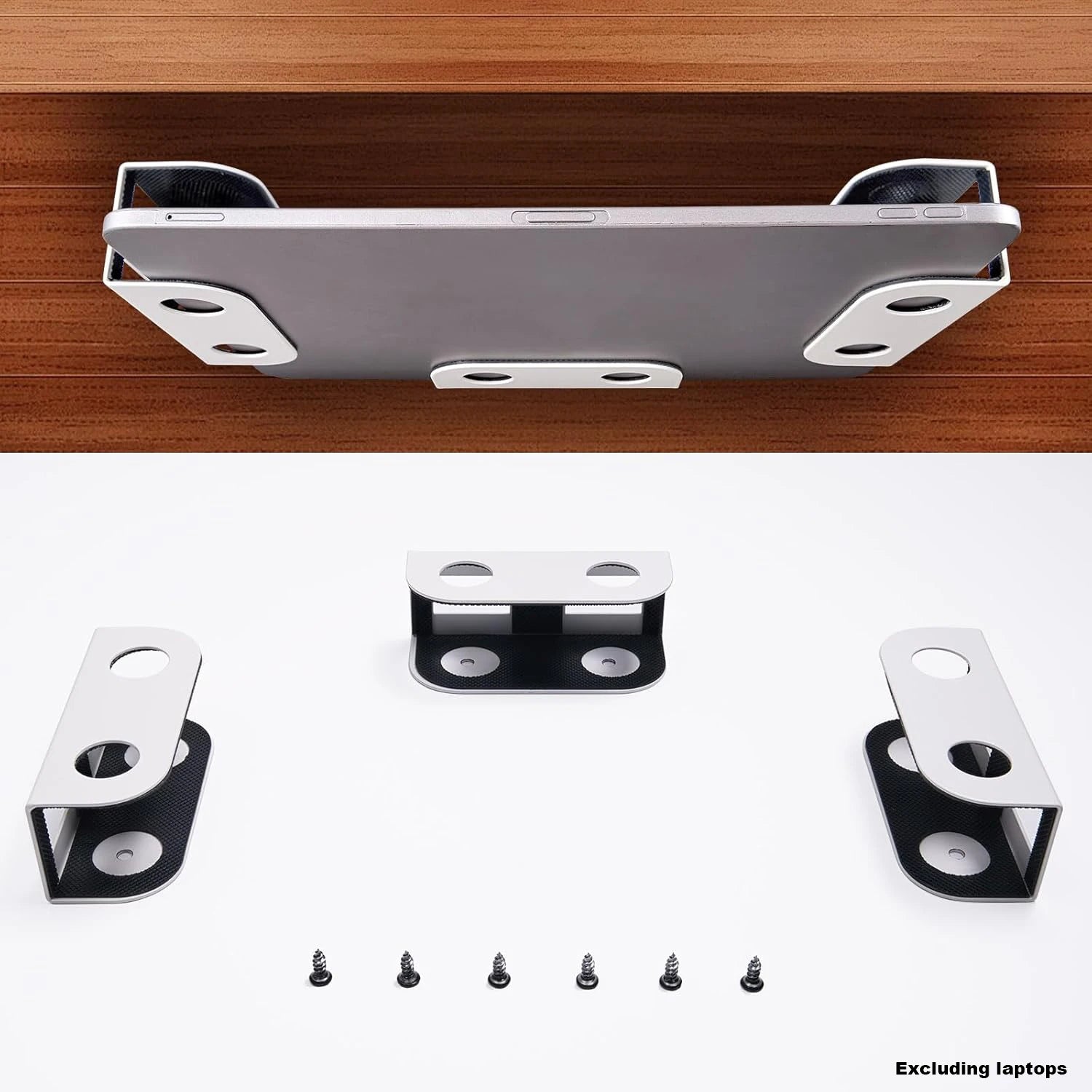 Soporte de almacenamiento para portátil debajo del escritorio, de metal, grosor 1.37", para MacBook, portátil, mini, teclado, router, con silicona antiarañazos