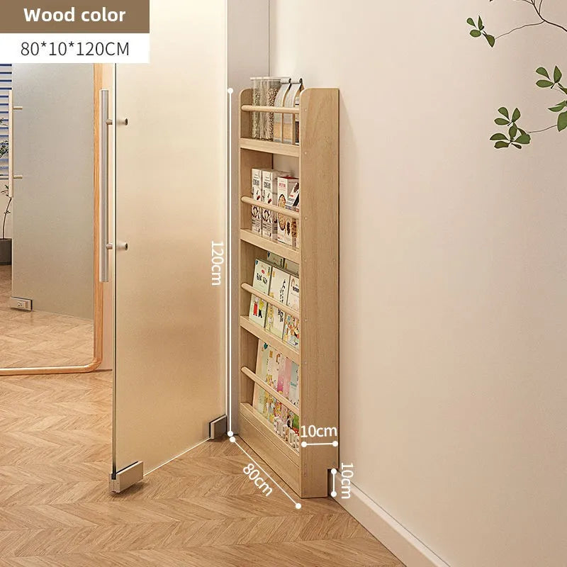 Estantería de madera maciza, estante de almacenamiento de varias capas de pie montado en la pared, estantería para el hogar, estantería delgada detrás de la puerta