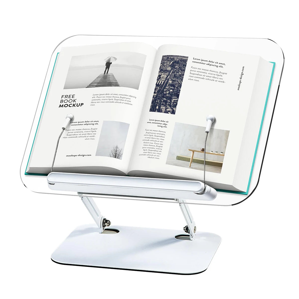 Nuevo soporte para libros de lectura, atril ajustable con base giratoria 360°, clips elásticos para páginas, soporte elevador de escritorio plegable
