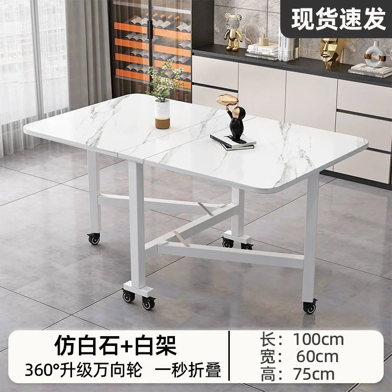 Mesa de comedor plegable para casa pequeña multifuncional mesa plegable de tabla de roca rectangular mesa de comedor móvil para sala de estar