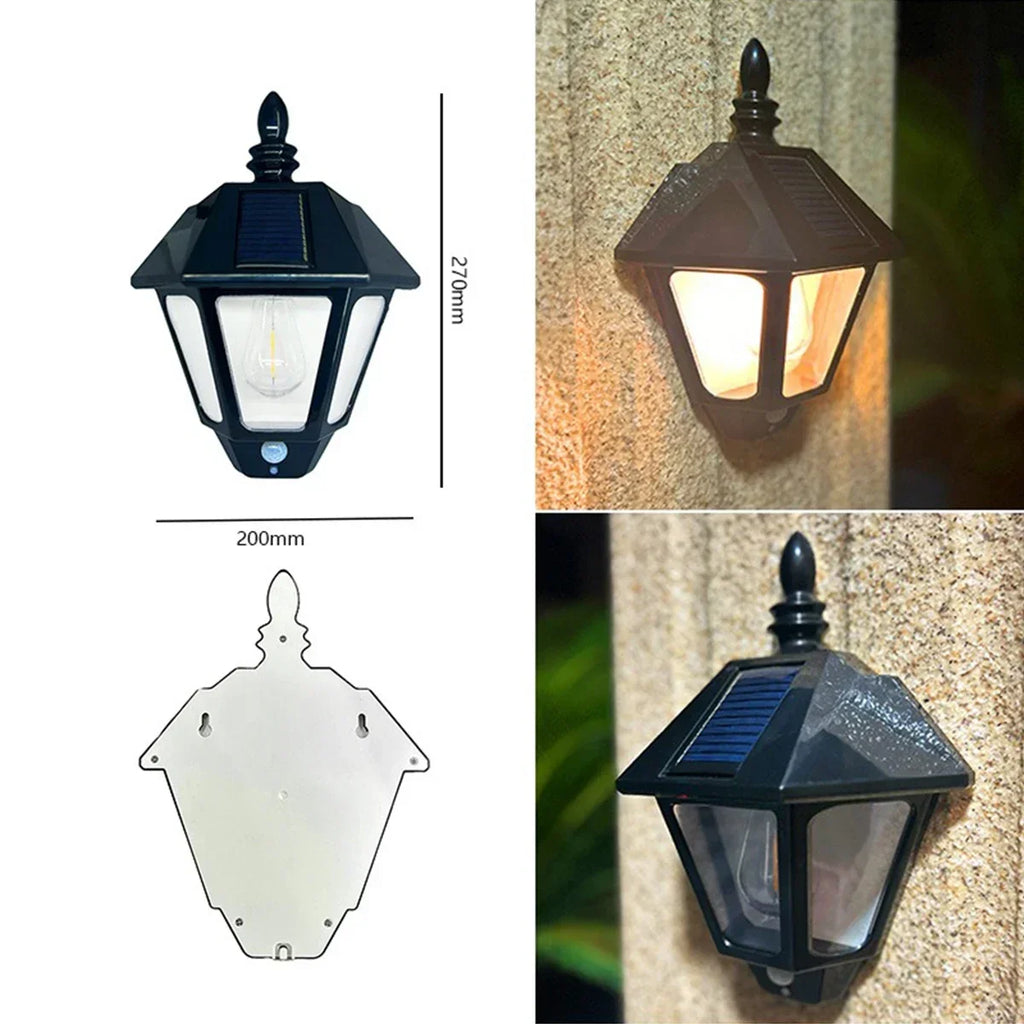 Lámpara LED Solar de Pared Exterior con Sensor de Movimiento Humano, Estilo Retro, Impermeable, para Villa, Jardín, Balcón, Decorativa