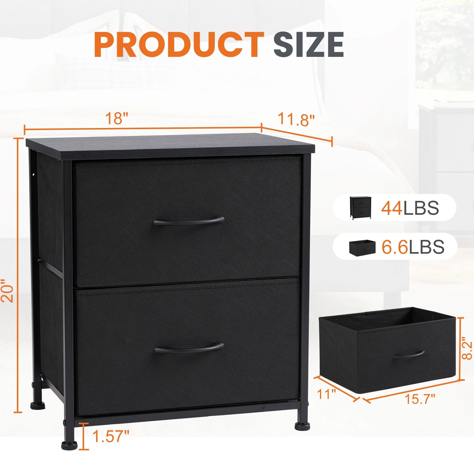 Mesita de noche JHK, mesa auxiliar para café/té junto al sofá, cómoda/cajonera, armario de almacenamiento/expositor de ropa para dormitorio con 2 cajones de tela, mueble