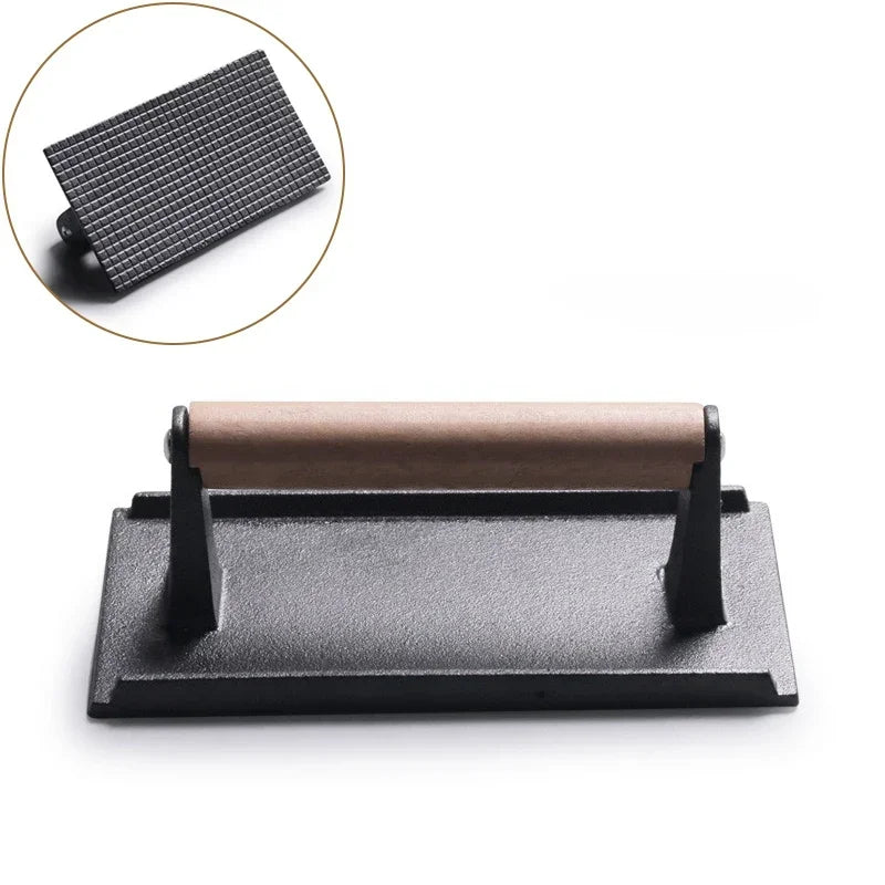 1pc Cast iron Rectangular Meat Press Round Heavy-Duty Steak Burger Press Barbecue Press For Flat Top Grill Hamburger Grinder