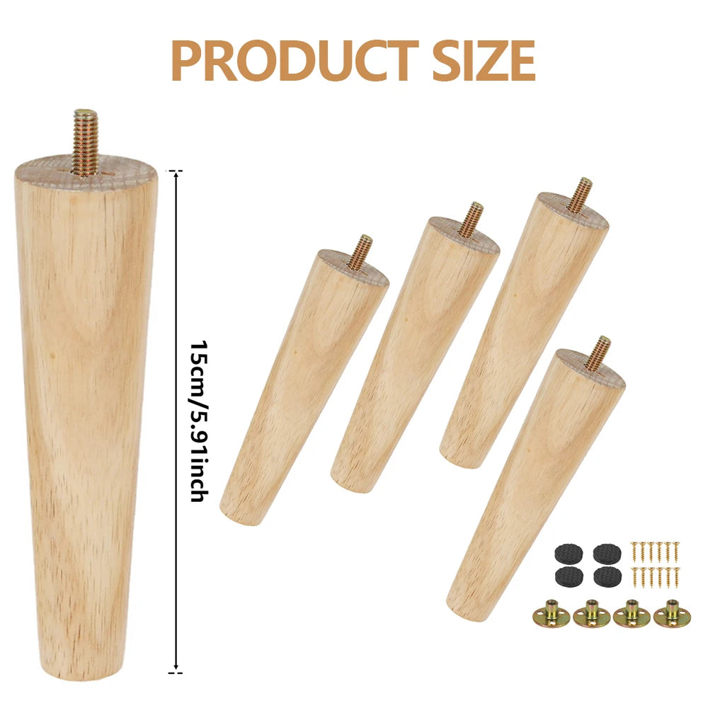 4 Patas de Madera de Repuesto para Muebles, Patas de Mesa de 8/15/20cm de Altura con Tornillos y Almohadillas para Sofá, Silla, Cama, Armario