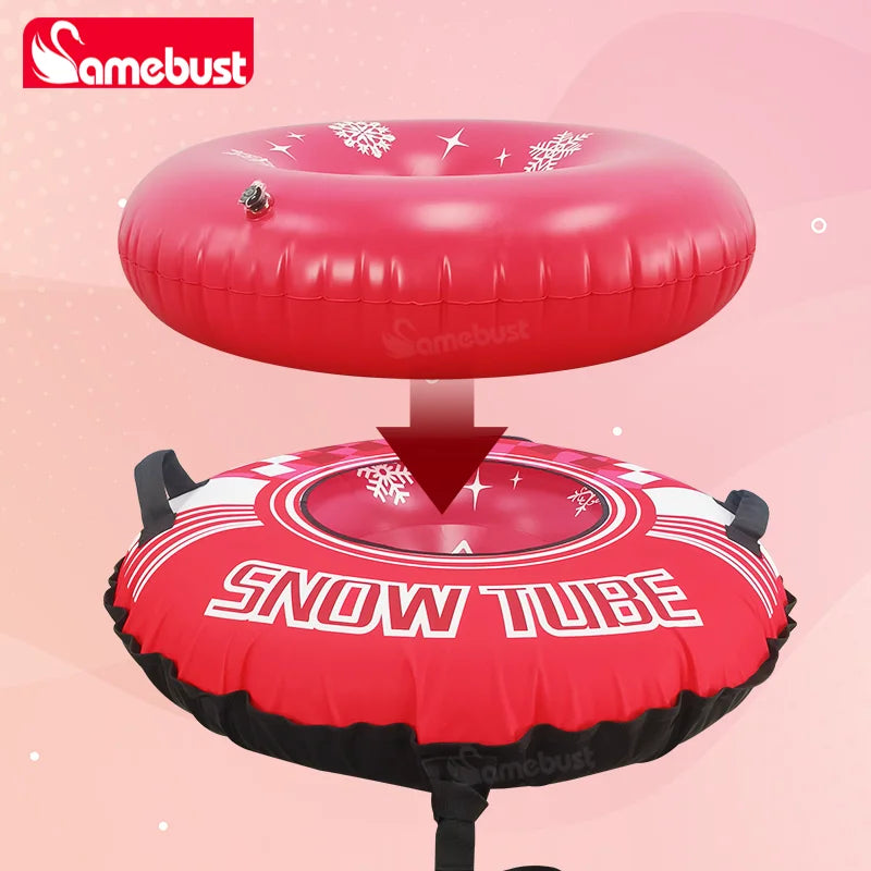 Anillo de esquí inflable Camebust de 47 pulgadas con cubierta de tela Oxford, tubo de nieve de invierno, rojo rosa