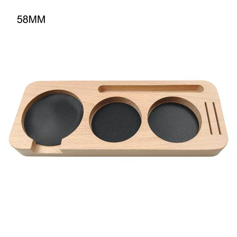 JUSTINLAU Soporte de estación de tapete para apisonador de café de 51/53mm/58mm, soporte para portafiltro, cepillo de café de madera, distribuidor de filtro, base de almacenamiento