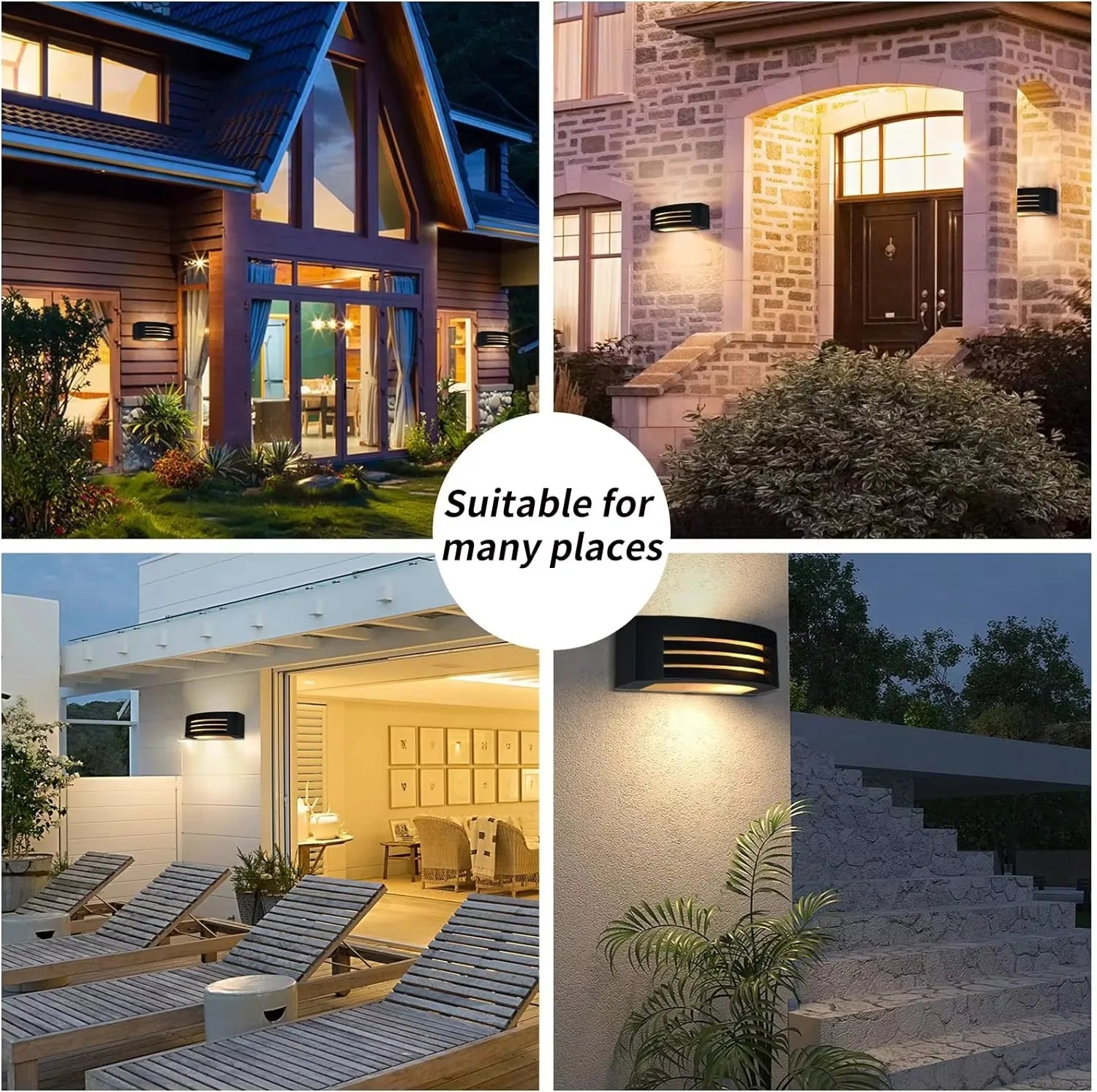 Apliques de pared de aluminio negro para exteriores, base E27, impermeables IP54, para balcón, patio, porche, pasillo e iluminación de pasillo