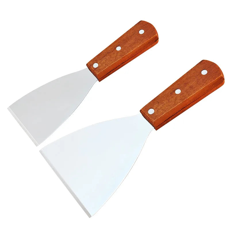 Espátula Oblicua de Acero Inoxidable con Mango de Madera para Carne, Hamburguesas, Panqueques, Pizza, Raspador, Pala, Utensilios de Cocina para Barbacoa
