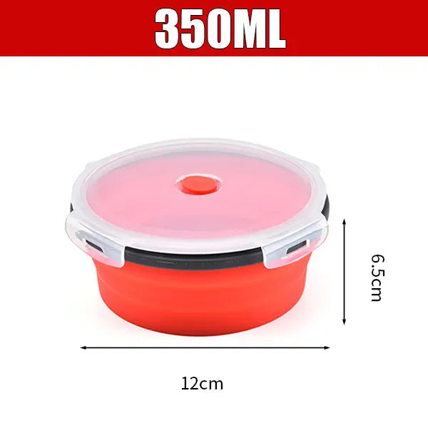 Fiambrera plegable de silicona redonda, cuenco plegable para microondas, fiambrera portátil plegable, ensaladera con tapa