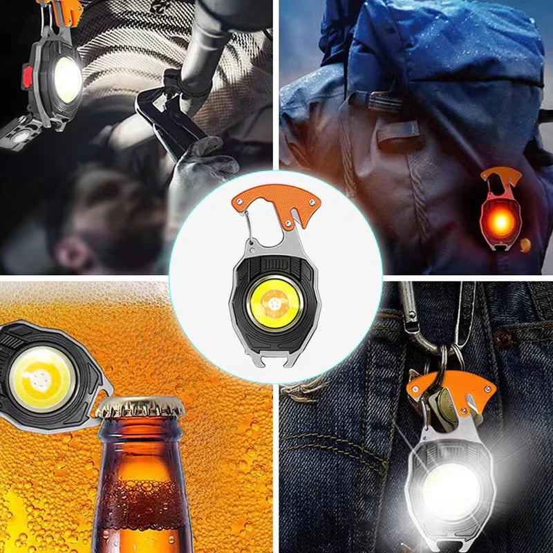Linternas de trabajo llavero COB, 7 modos de iluminación, luces multifunción recargables, cortador de cinturón de seguridad, destornillador, silbato