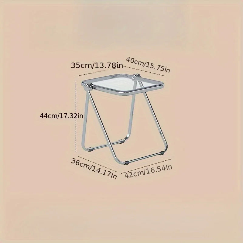 Elegante Mesa Auxiliar Plegable Transparente - Mesa de Centro Moderna con Marco Metálico, Ideal para Sala de Estar, Dormitorio y Almacenamiento Compacto