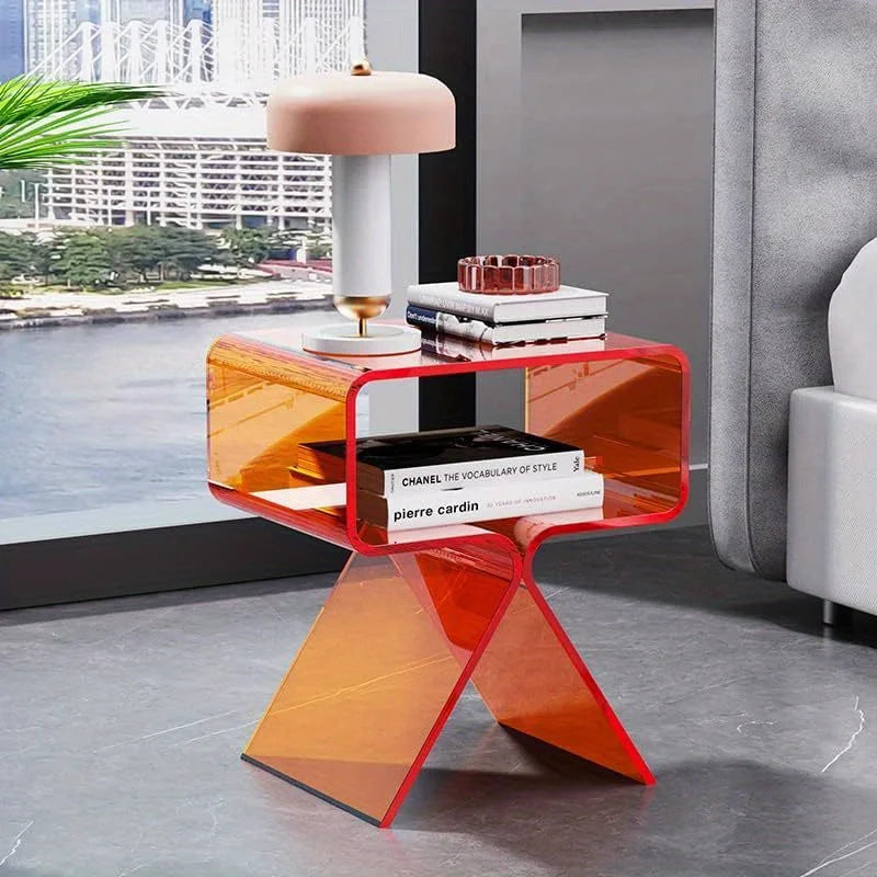 Mesita de Noche Moderna de Acrílico Transparente - Mesa Auxiliar Creativa, Mesa Auxiliar Pequeña y Estrecha