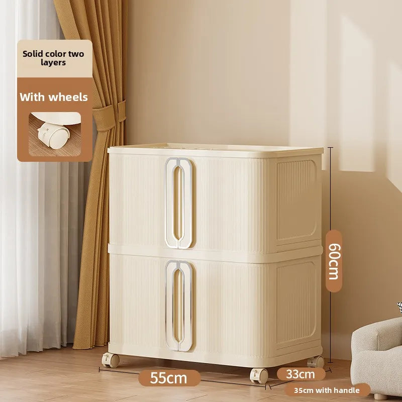 Armario de almacenamiento grande color crema con estilo viento, armario de edredones, estante de almacenamiento plegable de instalación gratuita, caja de almacenamiento, taquilla.