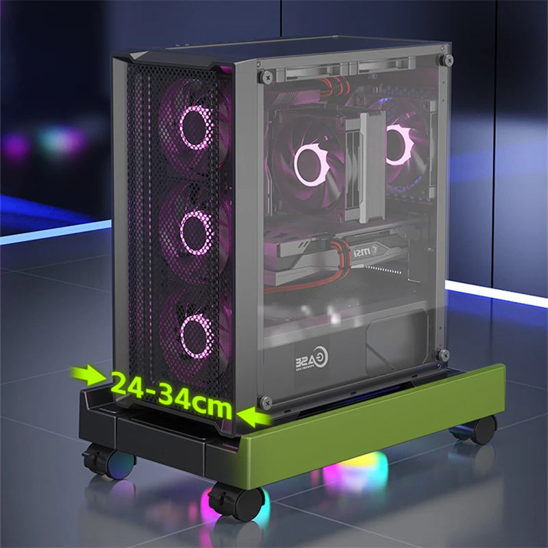 Soporte de torre de PC móvil, soporte de CPU de ordenador ajustable, soporte telescópico de escritorio para CPU, carrito de CPU con ventilador de refrigeración RGB, disipación de calor