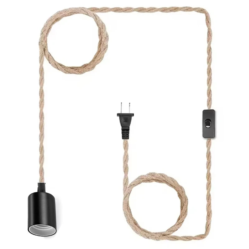 Cable trenzado con portalámparas E27 Cable eléctrico de cuerda Enchufe Cable trenzado vintage con interruptor de encendido/apagado Lámpara colgante
