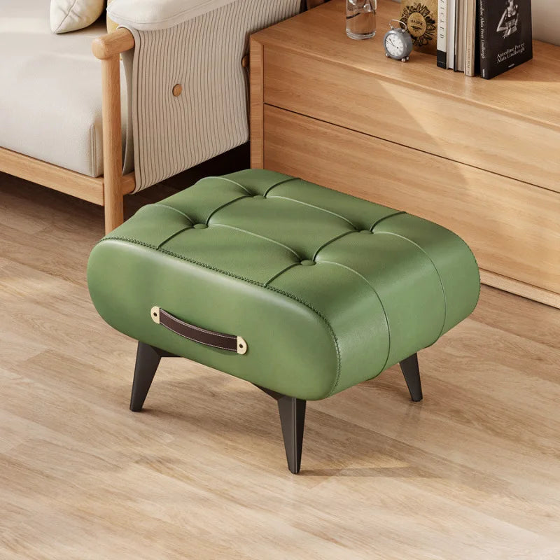 Taburete Plegable de Piel Sintética de PU Extra Gruesa y Espuma de Alta Densidad, Otomana Portátil para Sala de Estar/Dormitorio/Oficina, Base Antideslizante