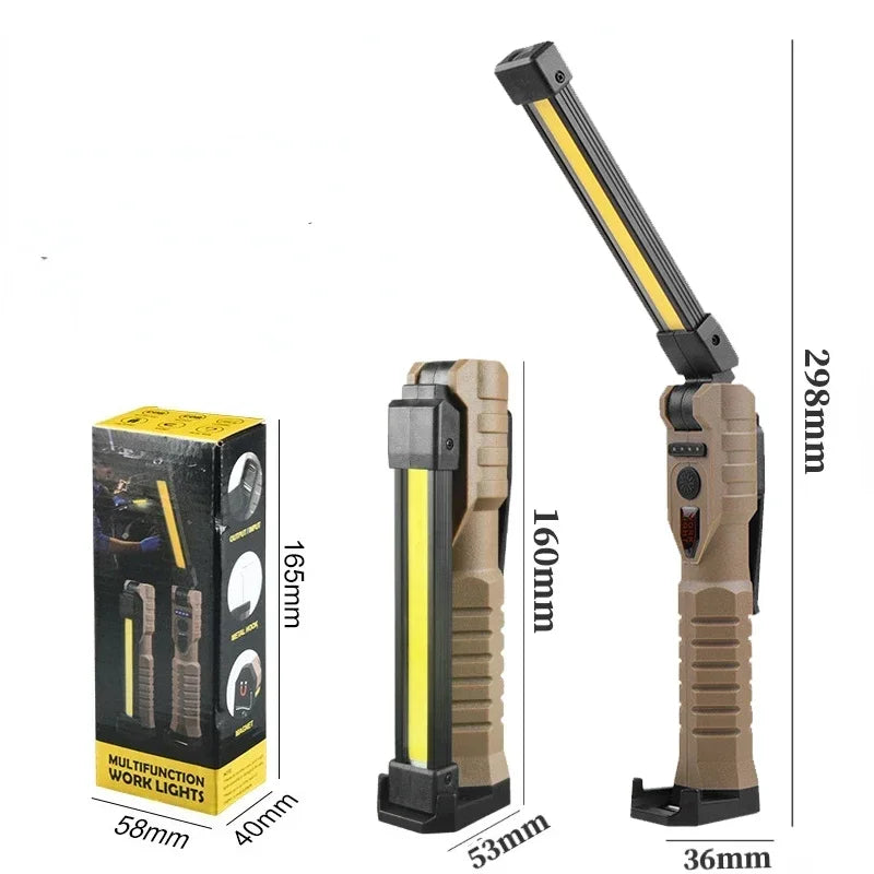 Linterna LED plegable portátil, imán potente, luz de trabajo COB, recargable tipo C, reflector de emergencia, linterna de camping para exteriores