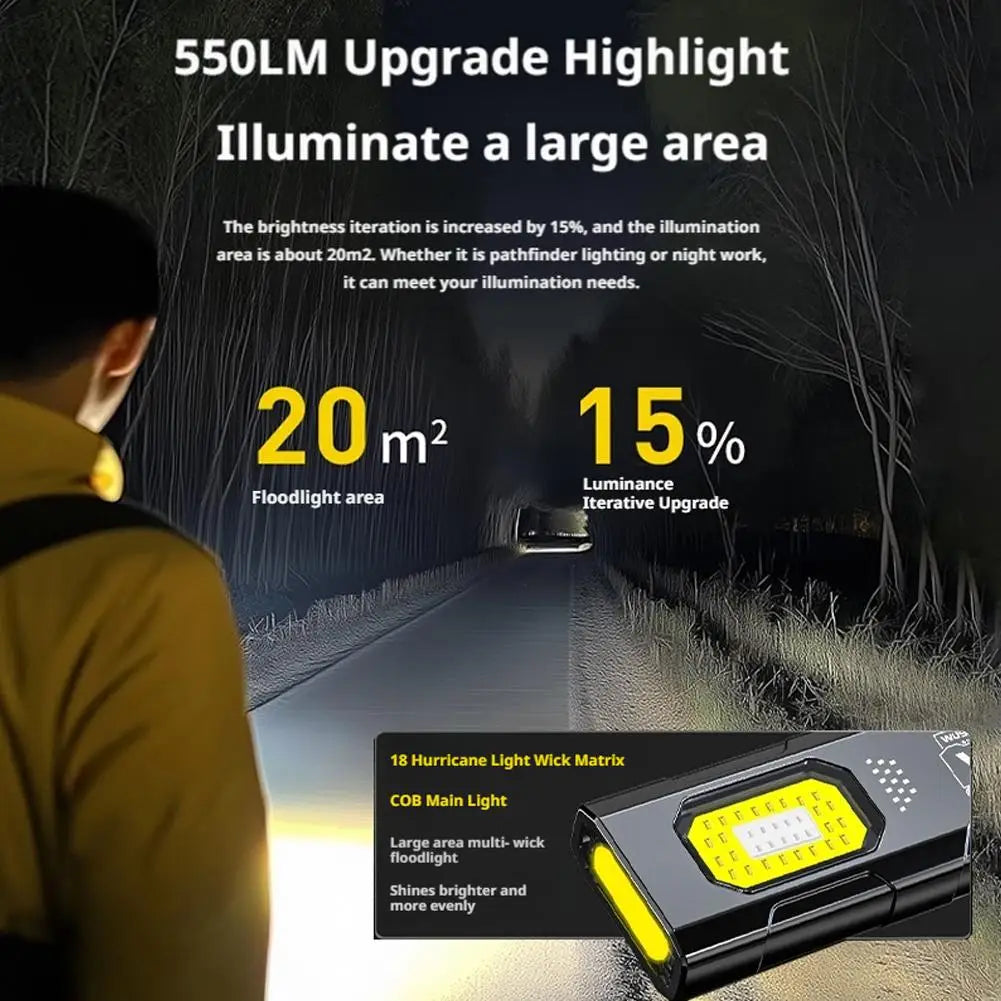 Potente Linterna EDC de 550 lúmenes recargable por USB-C, antorcha portátil con luces COB rojas y azules, linterna portátil para exteriores con clip para bolígrafo