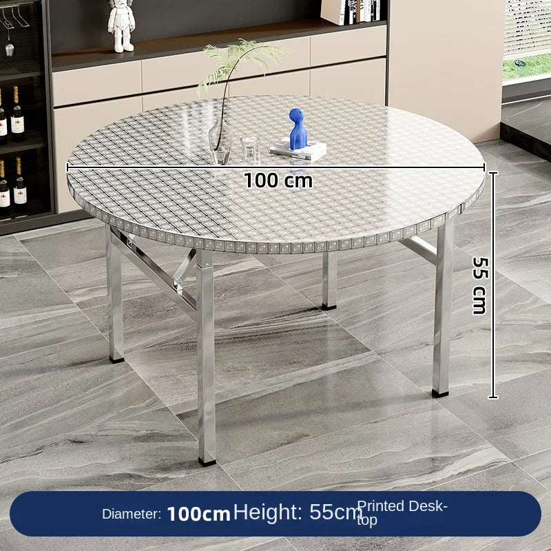 Mesa redonda plegable de acero inoxidable, adecuada para uso doméstico, apartamentos pequeños, grandes puestos de comida y vendedores ambulantes.