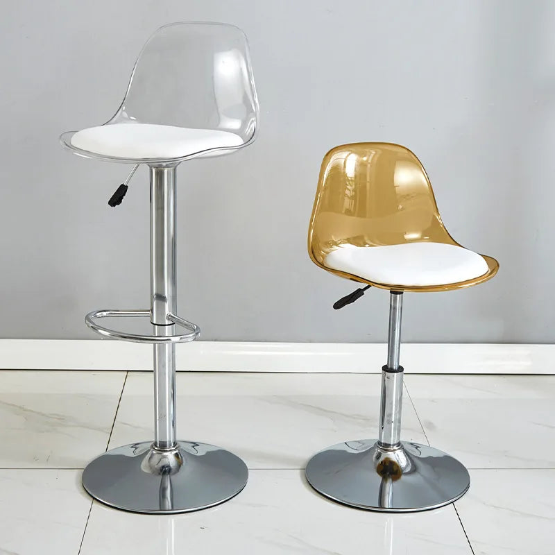 Taburete de Bar Moderno Ajustable con Respaldo Transparente Estructura Metálica Asiento Tapizado con Función de Elevación y Giro