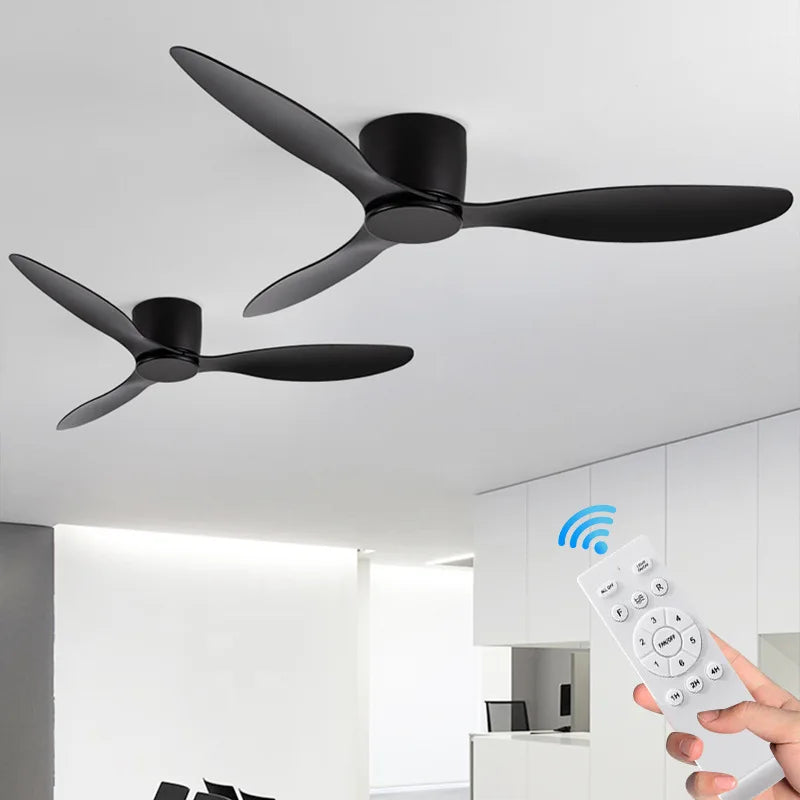Ventiladores de techo modernos sin luz, motor DC, control remoto, ventiladores de enfriamiento, ventilador de techo de perfil bajo, ventilador silencioso grande para el hogar AC95-260V